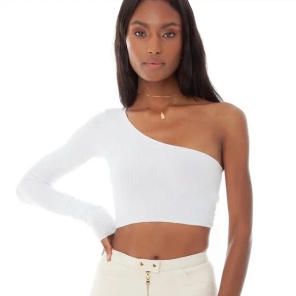 ARE YOU AM I ling top cropped one sleeve - Picture 1 of 3